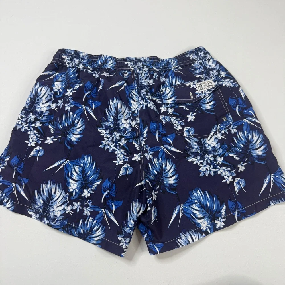Polo Ralph Lauren Swim Trunks Mens Large Navy Blue Tropical Floral Drawstring‎